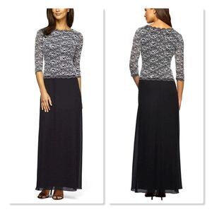 ALEX EVENINGS | Sequin Lace Bodice Chiffon Gown - [size 16, black/silver]